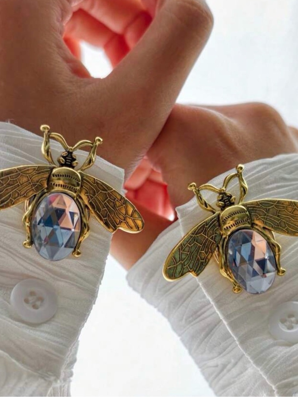 Vintage Gold Tone Crystal Bee Brooch | Statement Insect Pin